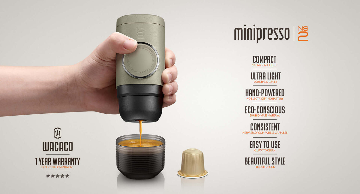 WACACO Minipresso NS2 - Máquina de café portátil de nueva generación,  funciona manualmente, compatible con cápsulas originales Nespresso : Hogar  y Cocina 